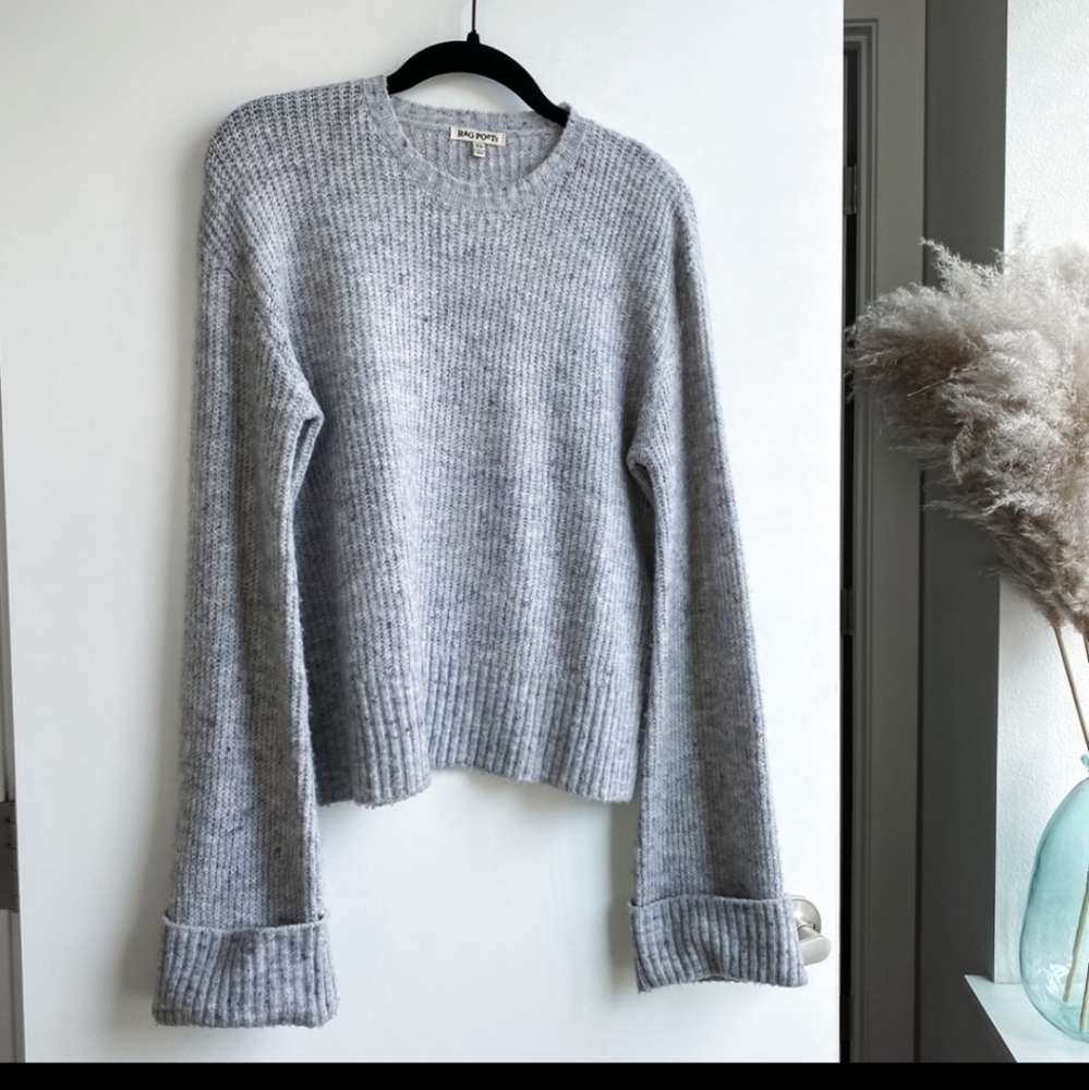 Rag Poets Gray Bell Cuff Sleeve Sweater